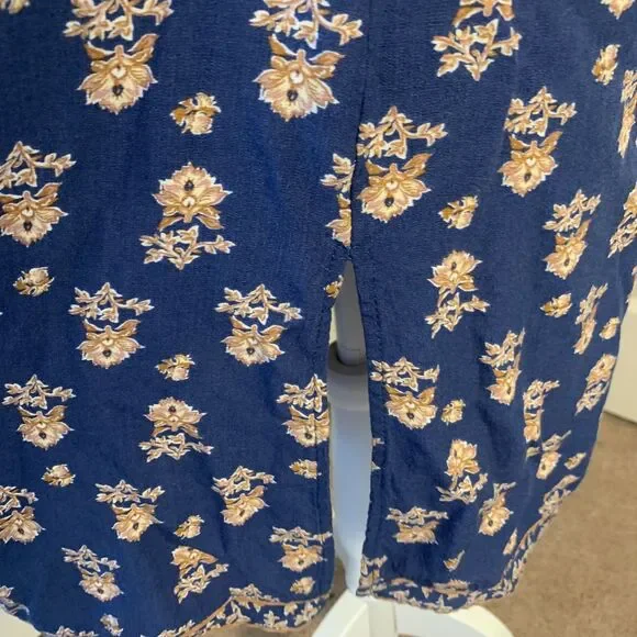 Lucky Brand Floral Midi Dress Button Collar Medium Minimalist Peasant Rayon Tie - Picture 8 of 12